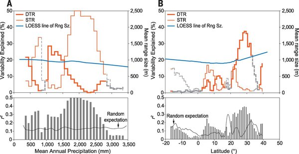 Opposite influences of seasonal and daily climatic variability on species range size